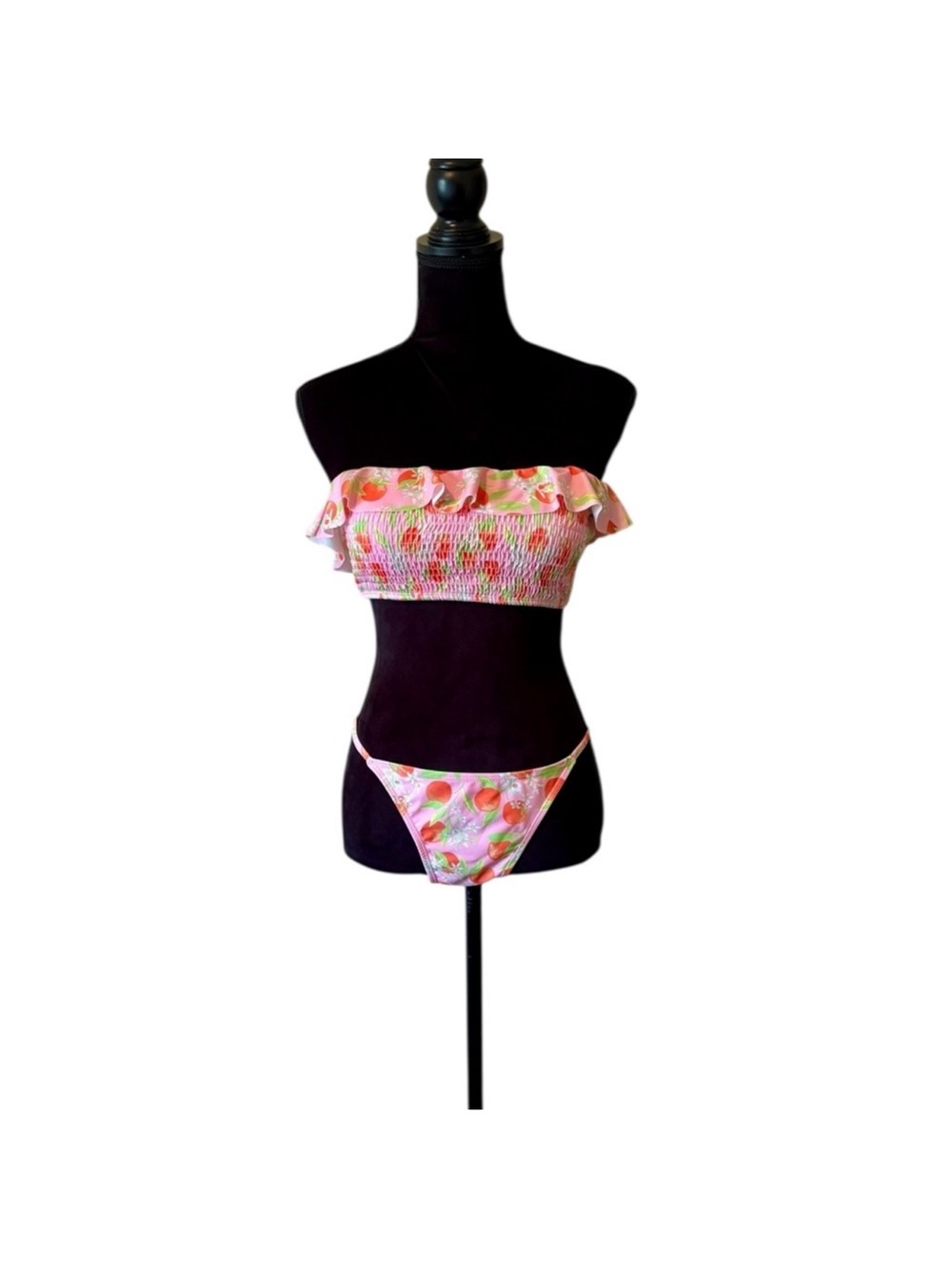 LA LA Swimwear NWT two piece ruffle bandeau top sexy bottom bikini size large